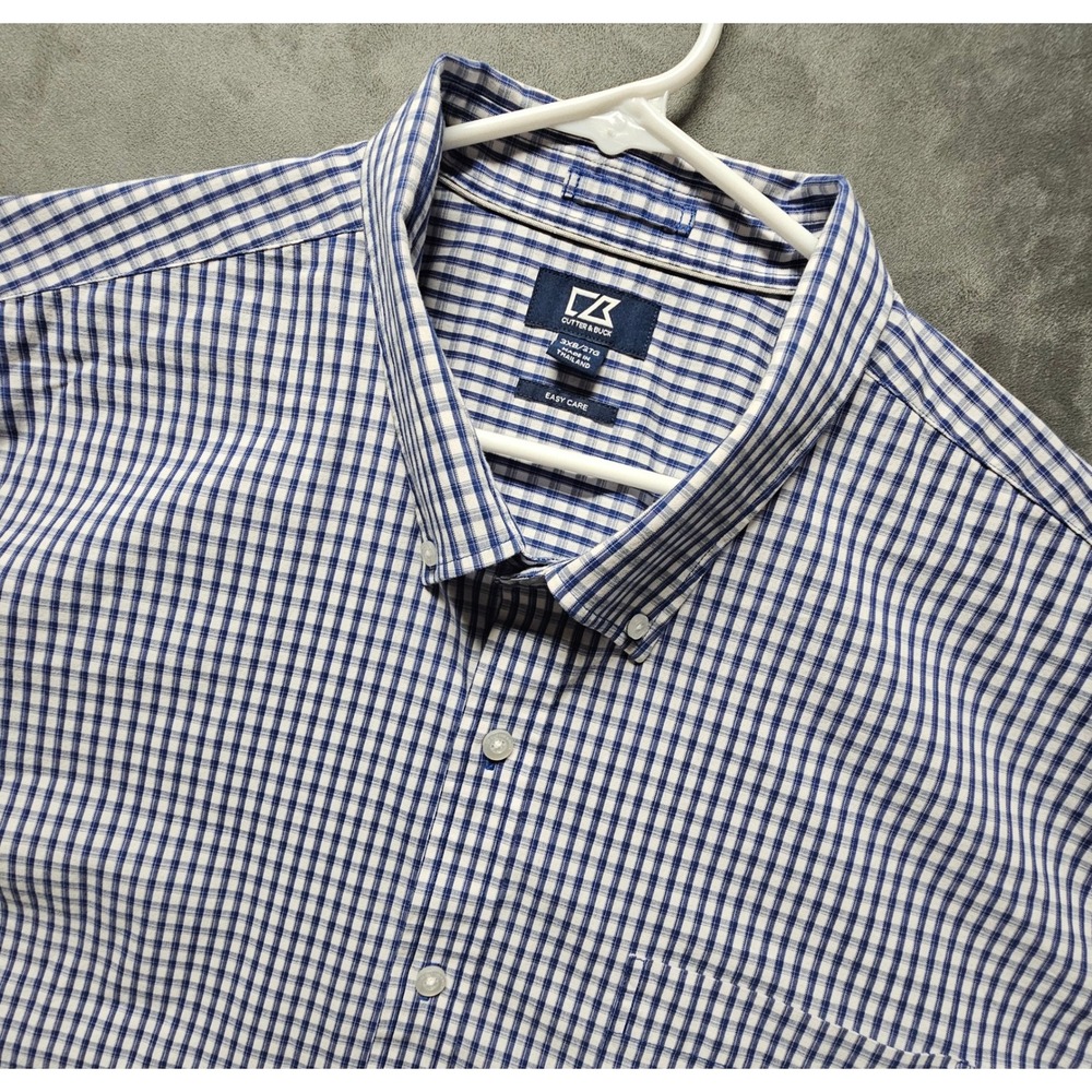 Cutter & Buck Mens 3XB Blue White Gingham Easy Care Button Down Shirt BCW00143